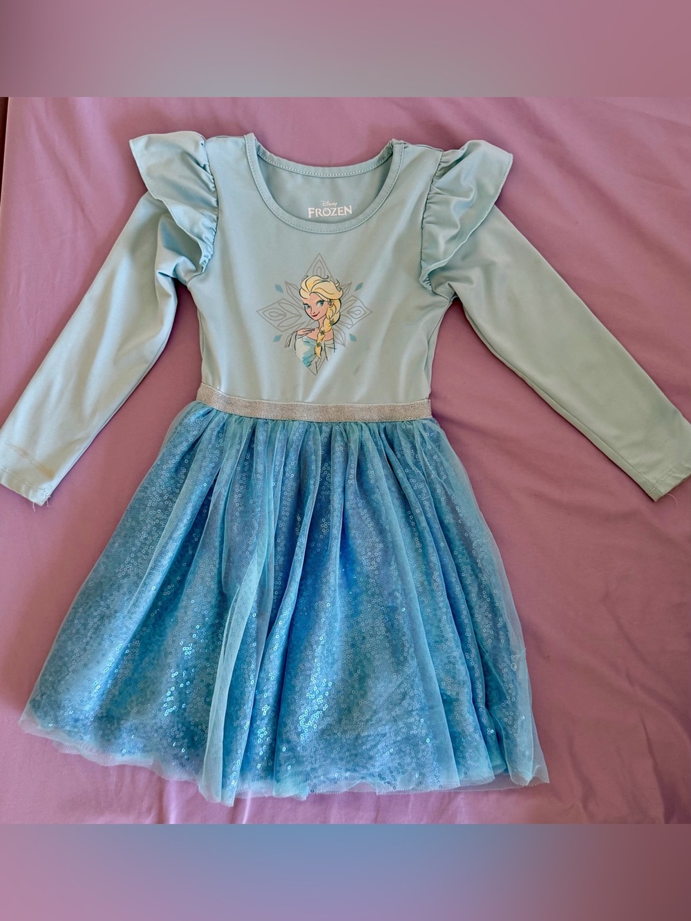 Disney Light Blue Elsa Graphic Long Sleeve Dress